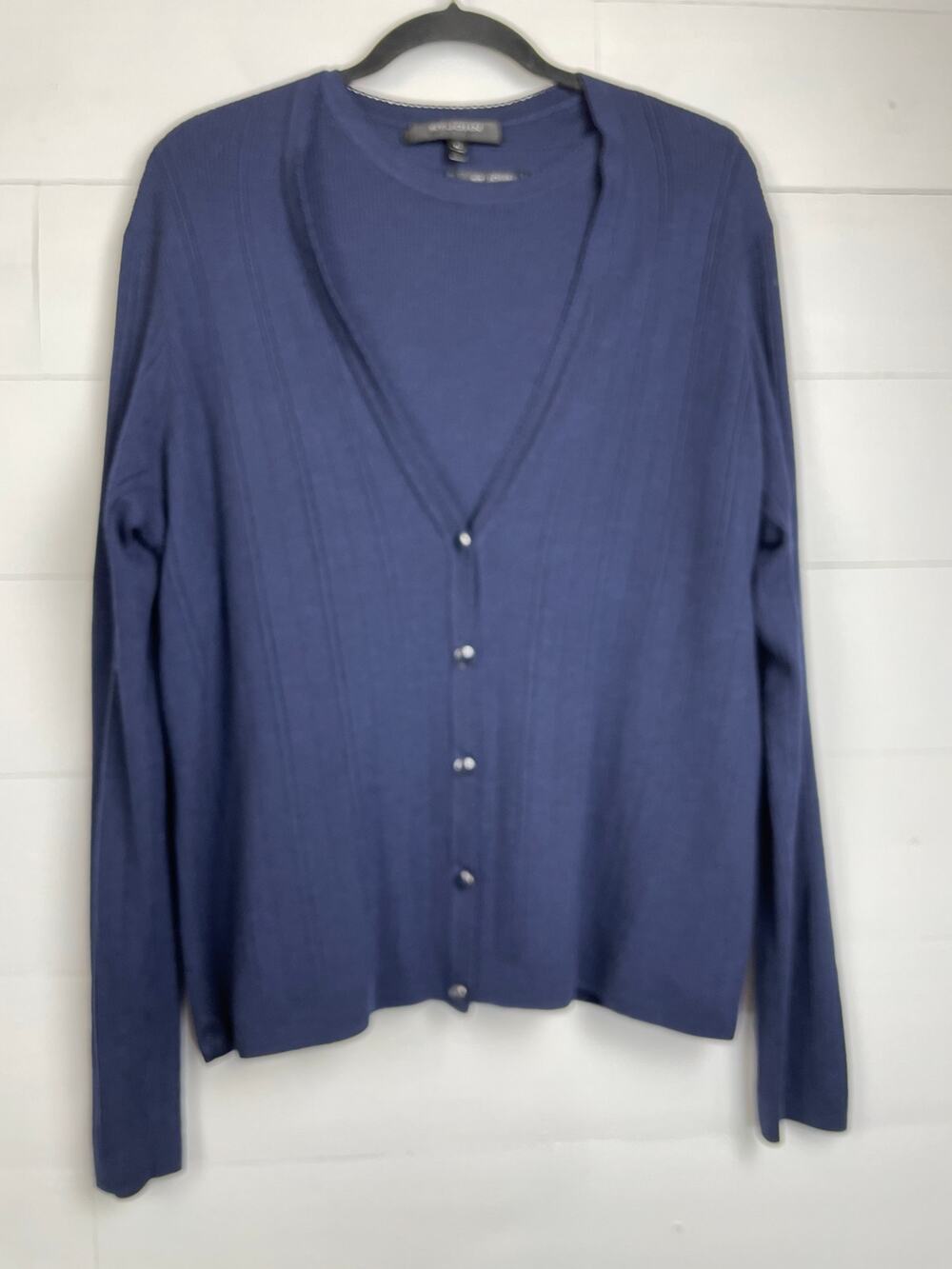 St. John Collection Luxury Navy Blue Knit Twin Set Cardigan & Tank XL Wool Silk